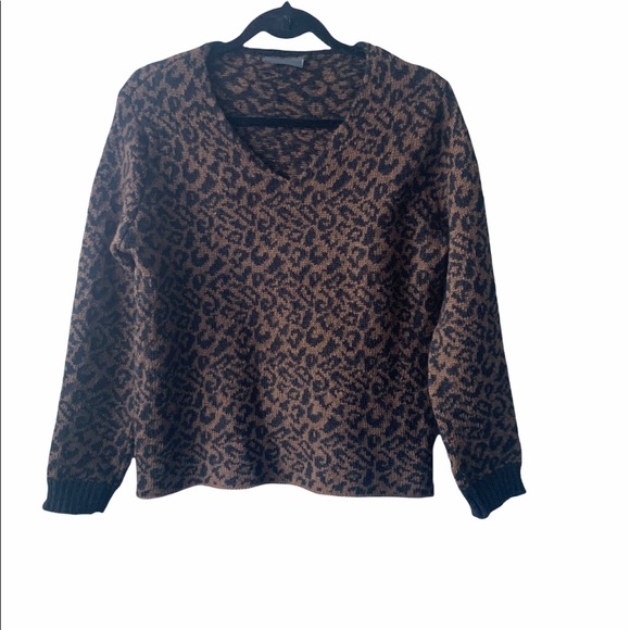 Wooden Ships Brown Leopard Print Mohair Wool Oversized Sweater Size XS / S - Picture 1 of 4